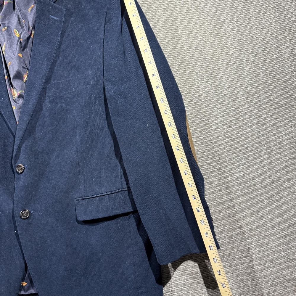Vintage Mens Blue Corduroy Blazer Jacket Suede Elbow Patches Bird Lining - Picture 5 of 6